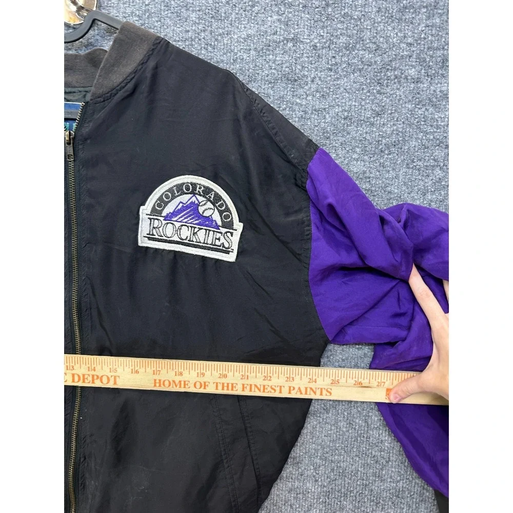 VTG JH Silk Colorado Rockies MLB Bomber Jacket Men's Black Purple Full Zip - M